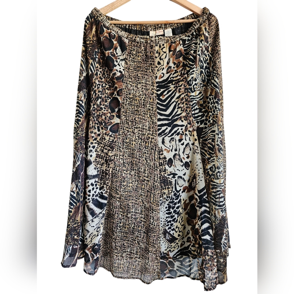 Vintage Choices Animal Print Chiffon Women's Maxi Skirt Size Large.